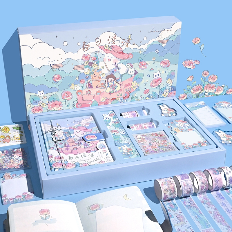 如华福禄手账本套装少女可爱手账套装礼盒手帐本女生可爱卡通贴纸礼盒