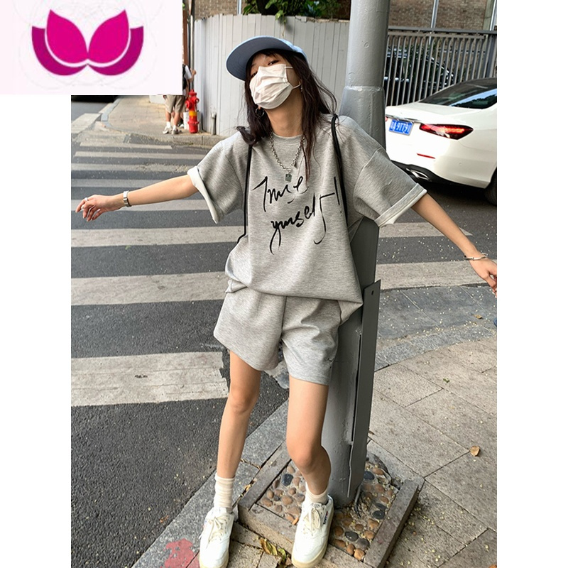 七斓2023新款运动套装女夏季宽松大码短袖短裤学生韩版时尚休闲套