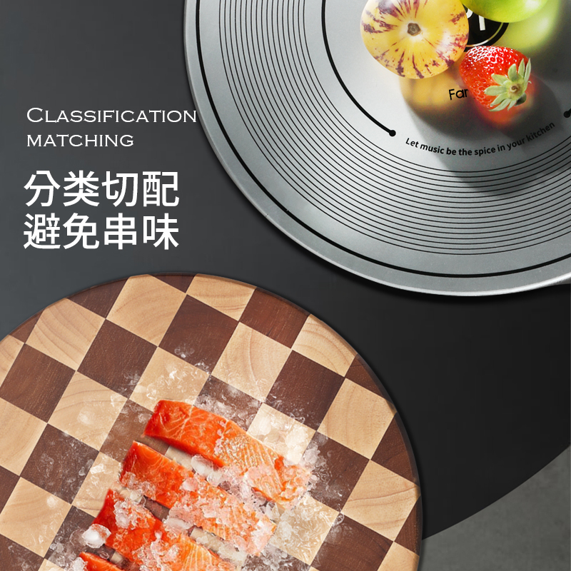 法迪欧唱片菜板套装家用实木砧板棋盘格切菜板案板抗菌防霉生熟分开高清大图