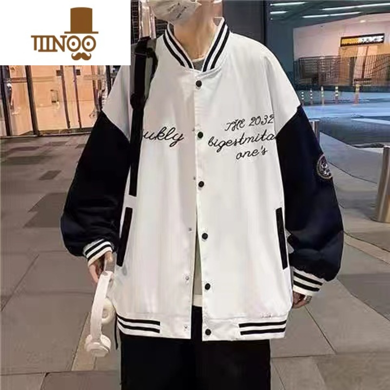 YANXU棒球服男撞色字母印花潮流新款宽松百搭学生夹克帅气休闲外套高清大图
