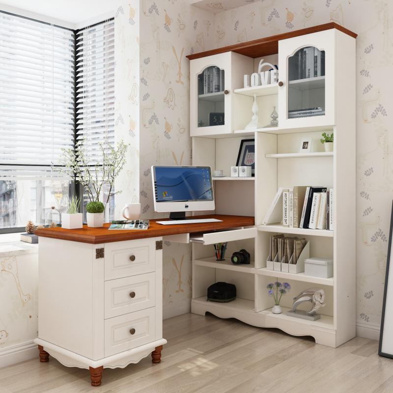 地中海转角书桌书架一体书台书柜组合写字家用桌子卧室电脑桌视频