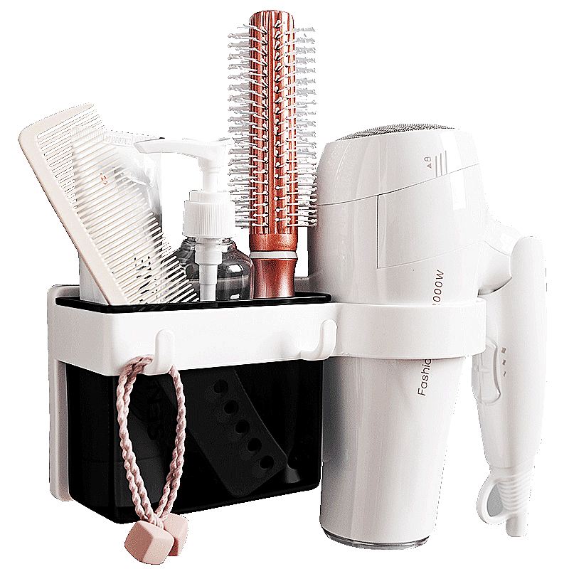 卫生间电吹风架浴室置物架挂架吹风机架收纳架免打孔壁挂风筒架子|卫生间置物架-藕粉色-长方形两个装图片