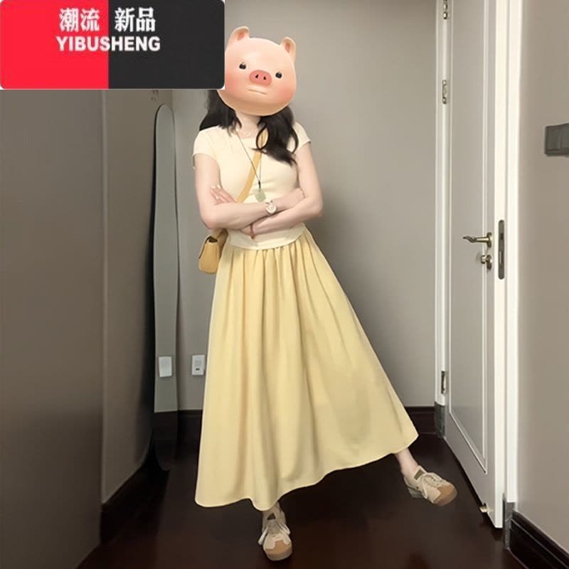 YIBUSHENG天多巴胺穿搭一整套黄色初恋清纯奶甜连衣裙子季女装2024新款图片