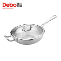 德铂(debo)施莱德 德国304不锈钢炒锅无涂层 32cm家用物理不粘锅 电磁炉燃气灶通用炒菜锅