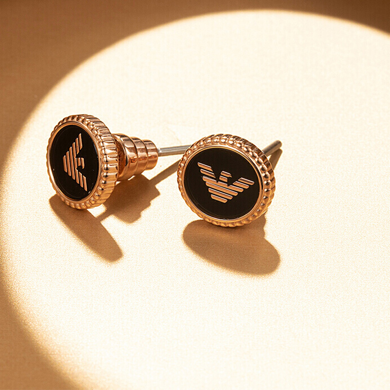 阿玛尼emporioarmani女士耳钉时尚玫瑰金鹰标耳钉女款圆形耳钉送女友