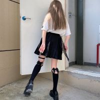 夏季黑色袜子女中筒软妹日系暗黑洛丽塔学生蝴蝶结带钻小腿袜薄款 蝴蝶结短袜