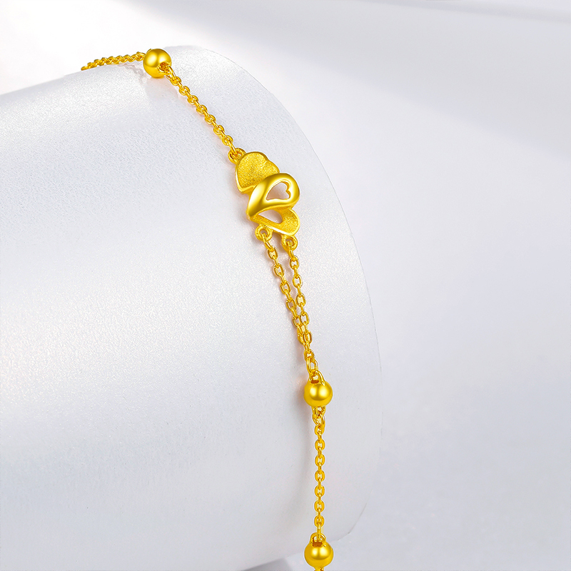 周六福珠宝黄金手链女款999足金手链细款心连心计价ac070283