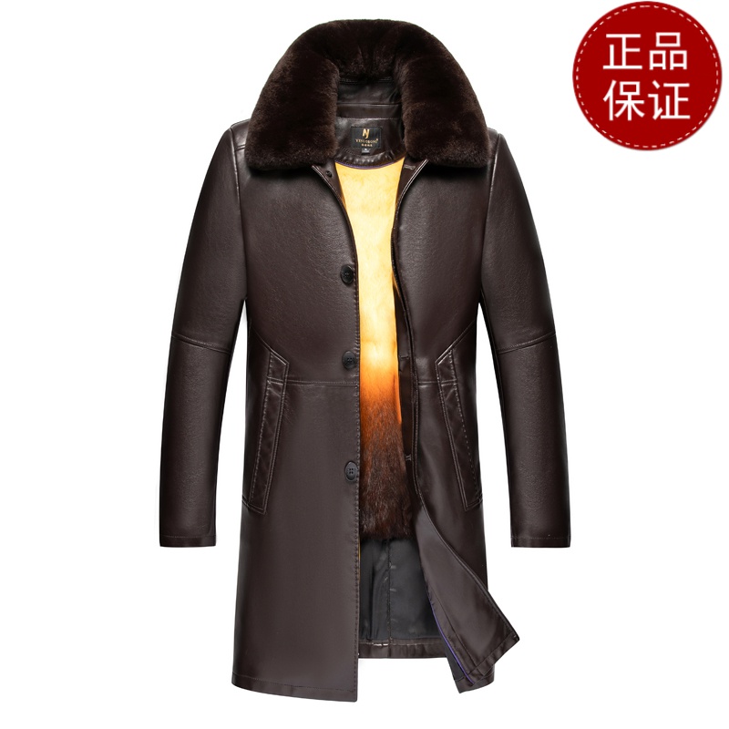 免费顺丰试穿 过膝款真皮大衣男尼克服金貂内胆皮草加绒加厚山羊皮派克服外套2024冬装新款轻奢皮草真皮大码外套男装 9165咖色【獭兔毛领】 195-4XL【185-200斤】