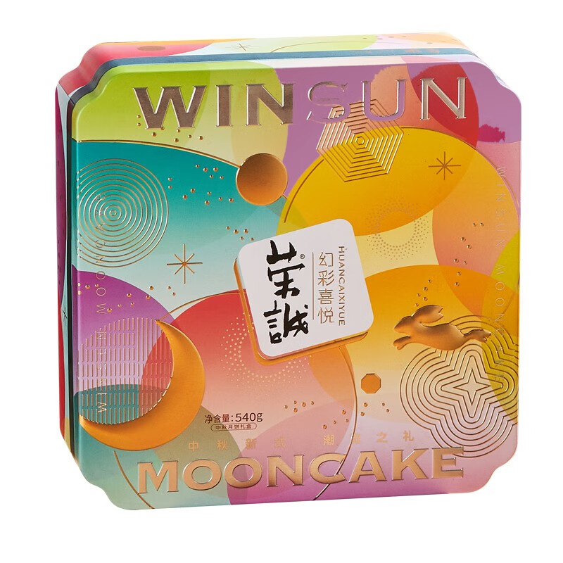 荣诚幻彩喜悦月饼540g盒广式蛋黄豆沙五仁多口味铁盒中秋节慰问品视频