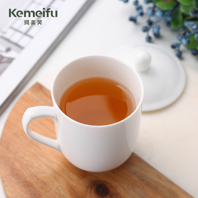 珂美芙 陶瓷带盖茶杯 金边380ml 个高清大图