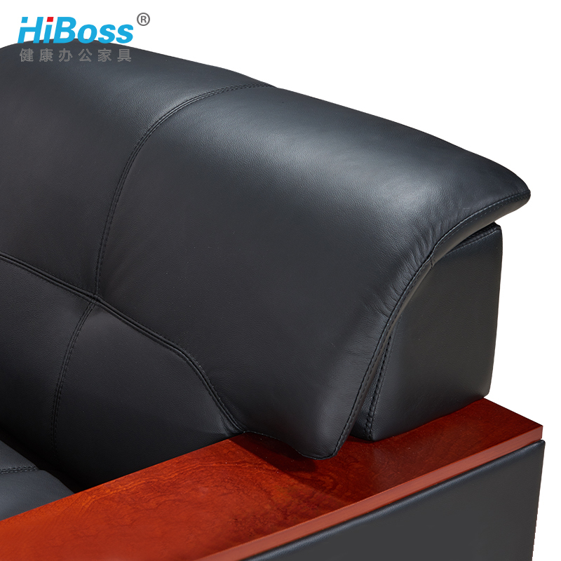 HiBoss办公沙发现代中式办公室沙发茶几组合商务接待实木休息沙发