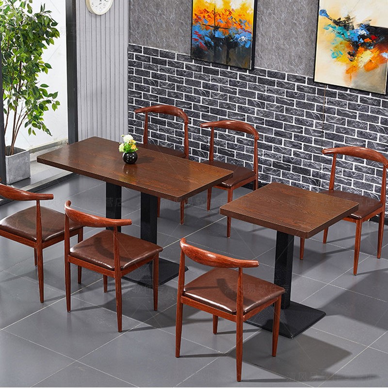 快餐桌椅组合奶茶小吃饭店咖啡厅面馆食堂炸鸡店烧烤店铁艺牛角椅定制