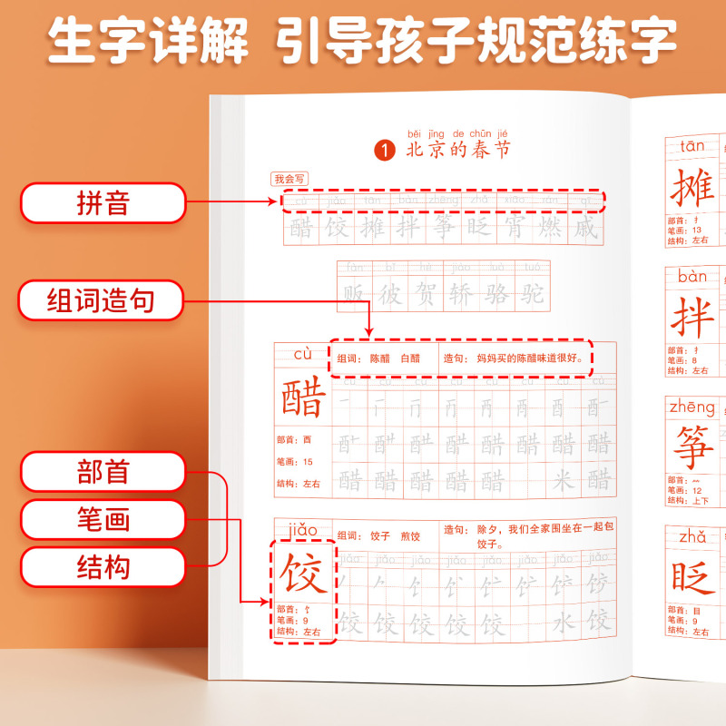 [3本]同步字帖+看拼音写词语+阅读理解 六年级下 [正版]六年级下册语文同步字帖练字帖每日一练人教版6上学期小学生写字