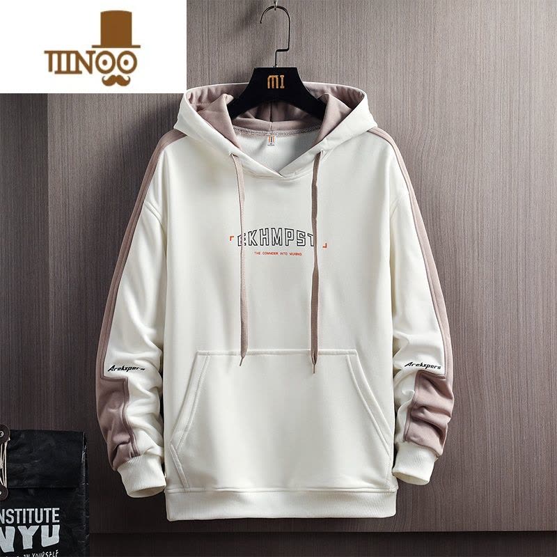 YANXU男士加绒加厚连帽卫衣2023秋季新款中山潮牌款宽松上衣服外套图片