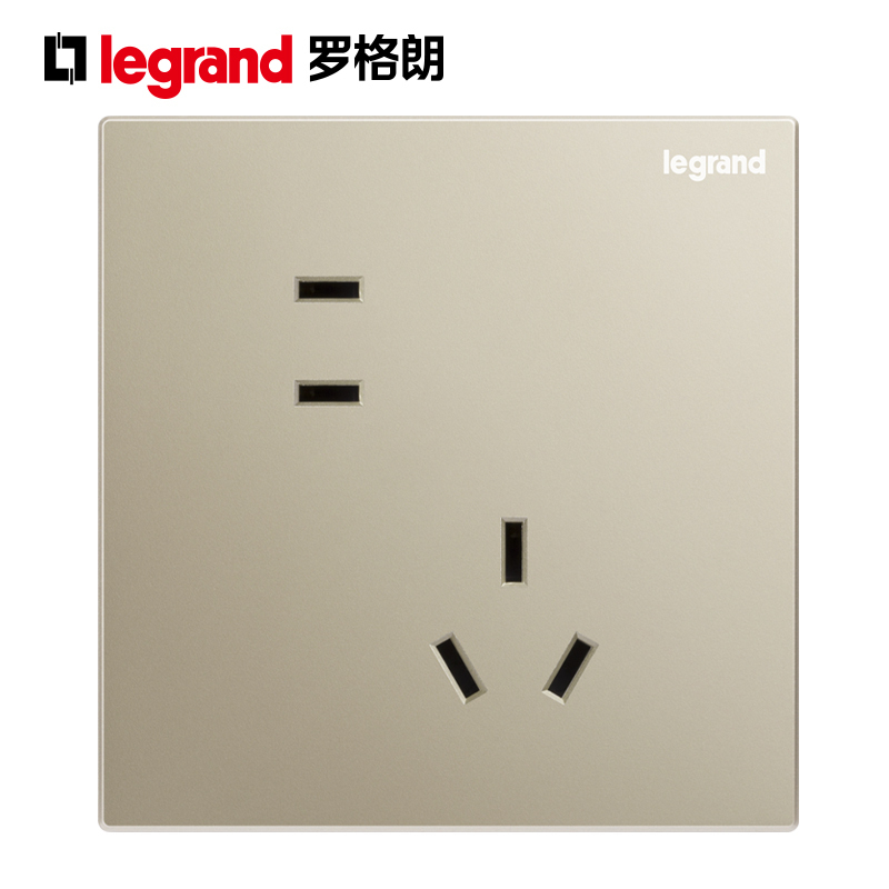 罗格朗官方旗舰店开关插座逸景米兰金色86型面板家用嵌入式五孔USB带一开单控三孔16A空调暗装墙壁电源插座双控开关