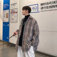 YUANSU秋冬季毛呢大衣男翻领韩版宽松休闲风衣潮流格子百搭大码呢子外套风衣