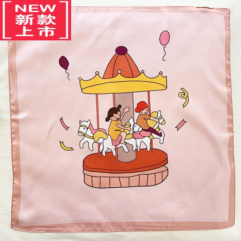 可莉允插画 小众丝巾小方巾女童趣可爱丝巾学生装饰围巾韩版春夏季新品毛巾