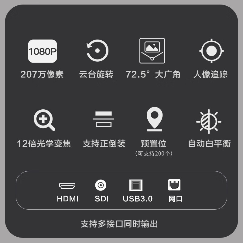 联想thinkplus视频会议大广角12倍变焦AI追踪HDMI/SDI/USB网口直播录播摄像机SX-HD15A-12