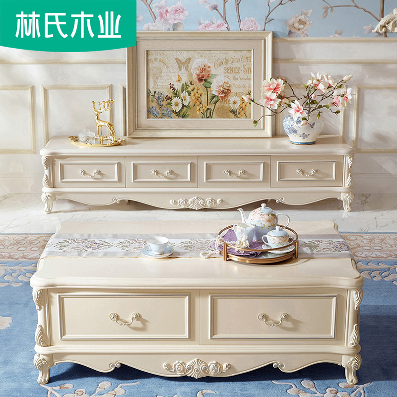 林氏木业客厅仿大理石电视柜茶几组合套装欧式现代简约家具KN620H
