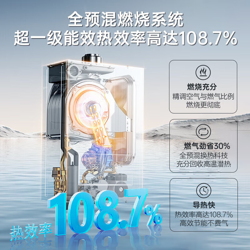 万家乐燃气壁挂炉Q5冷凝全预混一级能效家用采暖热水两用壁挂炉锅炉地暖28KW 天然气高清大图