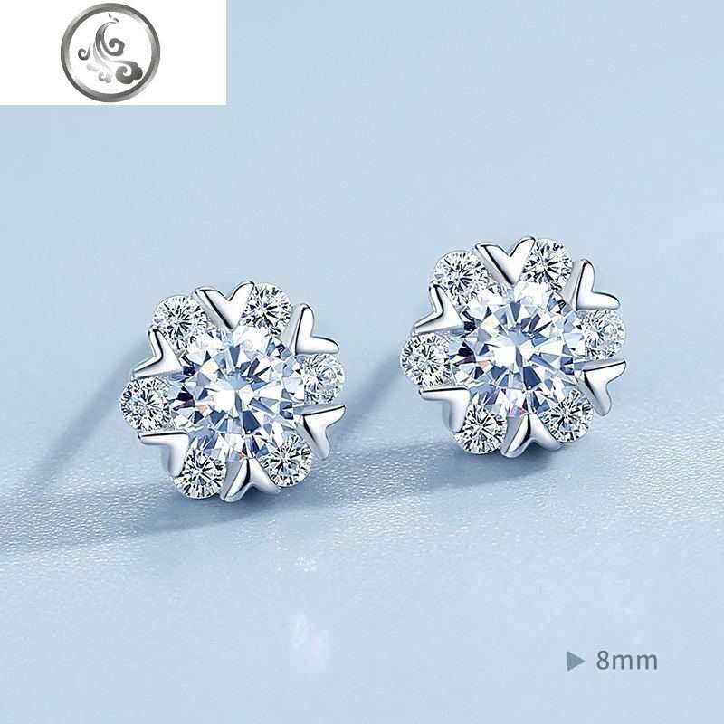 925纯银雪花耳钉女气质锆石耳环2019新款潮耳饰男简约小巧圣诞风 JiMi图片