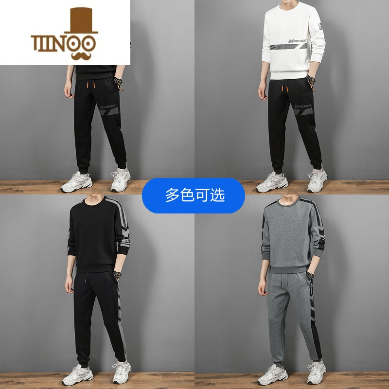 yanxu男士卫衣圆领2023新款秋装上衣服秋天裤子休闲运动套装