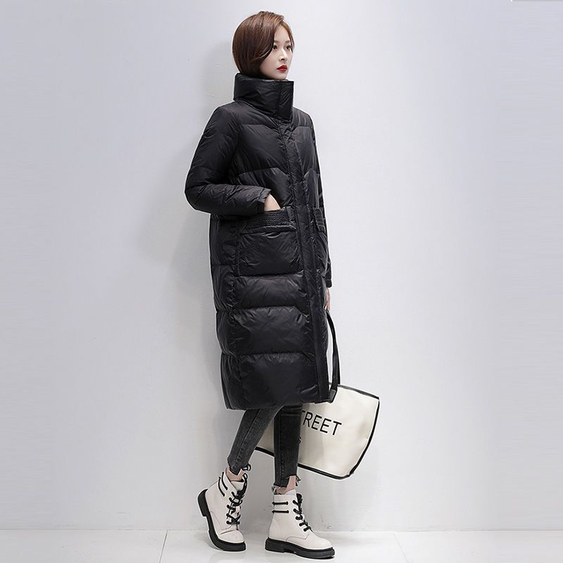 长款过膝羽绒服女保暖冬装2021新款韩版时尚白鸭绒简约大气外套潮