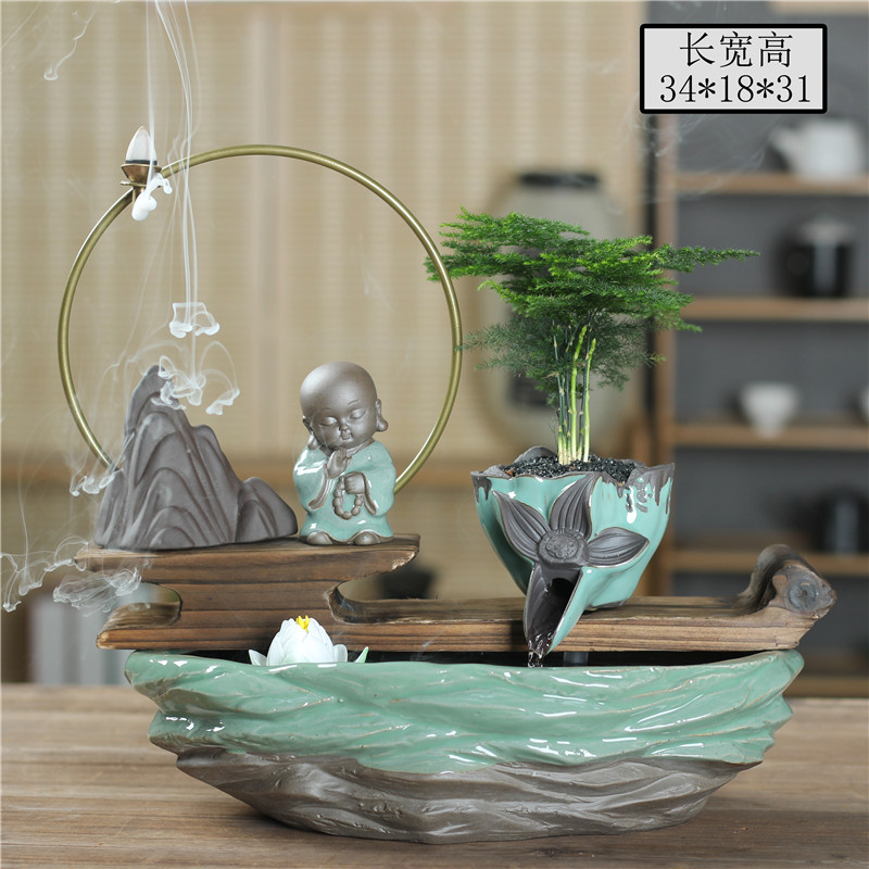流水器摆件 开业礼品 电视柜办公室小鱼缸新中式陶瓷禅意客厅摆件 三维工匠 禅思高清大图