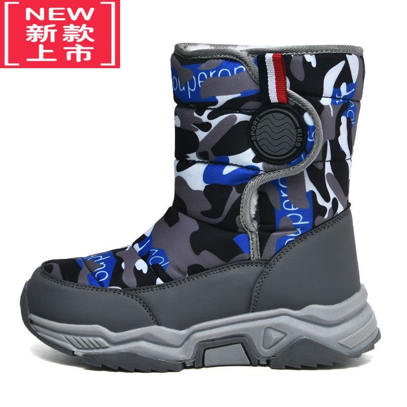 可莉允鸿星鸿尔克儿童棉靴冬款防水防滑男童雪地靴加绒加厚保暖女孩棉鞋图片
