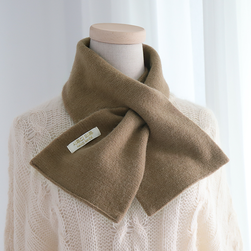 尼曼春秋季交叉小围巾女潮韩版百搭冬保暖薄款短纯色针织毛线护颈围脖