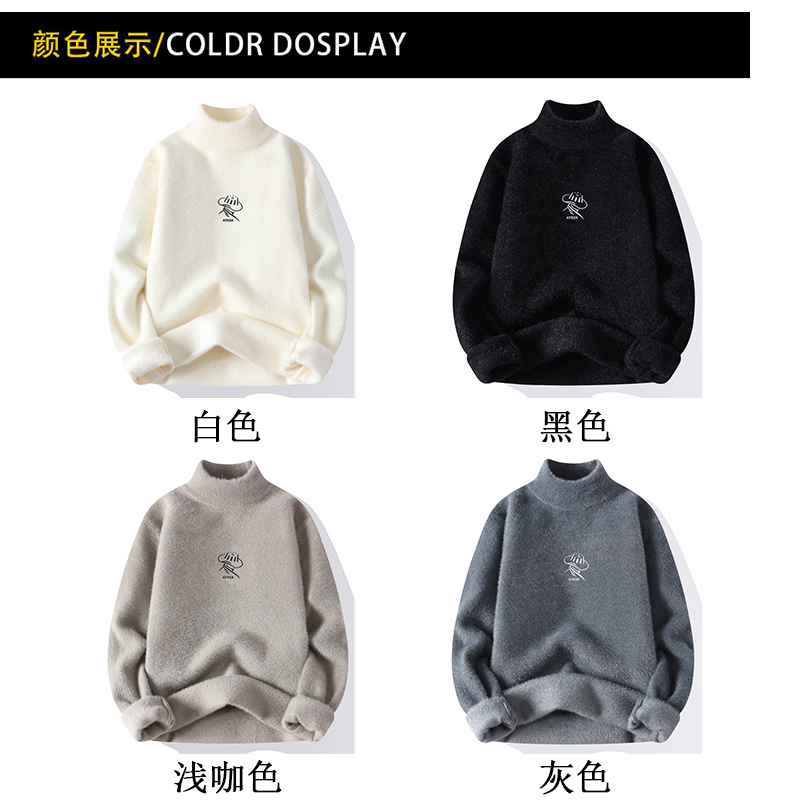 啄木鸟毛衣男冬季加厚加绒半高领打底针织衫男水貂绒潮流保暖上男高清大图