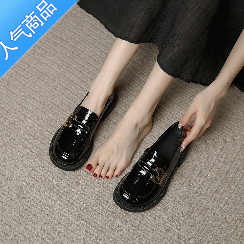 SUNTEK平底单鞋女2023年新款春秋通勤女鞋一脚蹬乐福鞋厚底英伦风小皮鞋高清大图