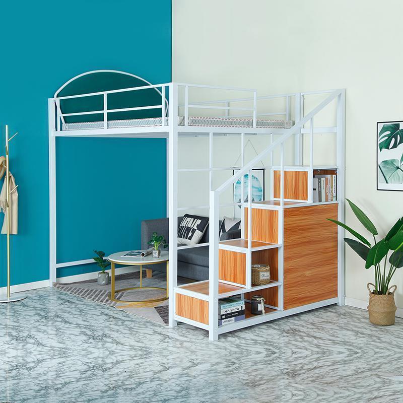 森美人小户型楼阁铁艺高架床上下铺铁架床简约宿舍双人床上床下桌公寓