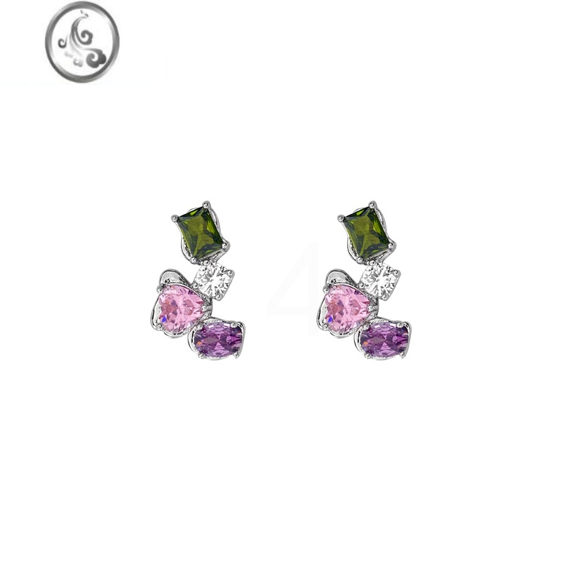 JiMi芭比Q了~几何微镶彩锆耳钉轻奢高级感独特耳环2023新款耳饰女高清大图