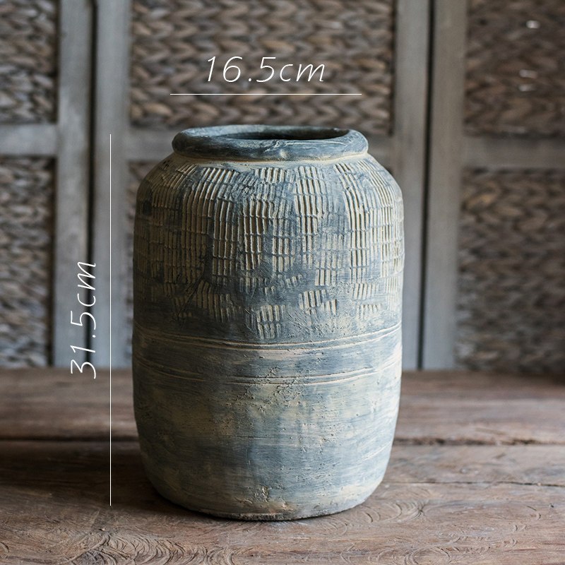 家柏饰(CORATED)非洲艺术老罐 复古工艺水泥罐坛子花瓶花盆花器民族风 绳纹坛(大)需打孔请备注 大高清大图