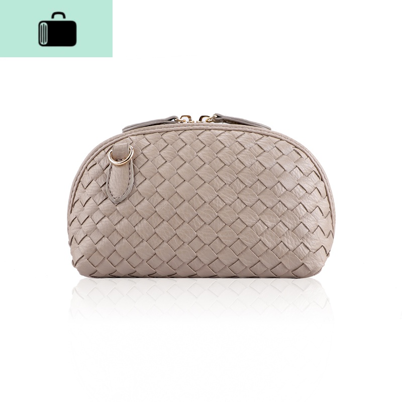 2020新款韩版手拿包手工编织小号贝壳包女包时尚单肩斜挎手拿小包NEWLAKE 卡其色小号（手腕带+长肩带）