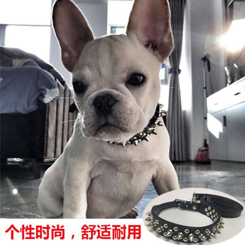 黑色铆钉xxs狗狗项圈小型犬法斗项圈防咬斗牛犬铆钉颈圈狗圈脖套