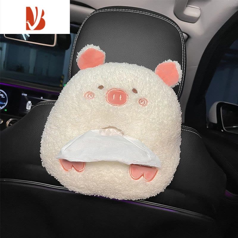 三维工匠车载纸巾盒车用创意可爱毛绒公仔汽车抽纸盒车用抽纸袋玩偶卡通 卡通小猪羊羔绒抽纸袋图片