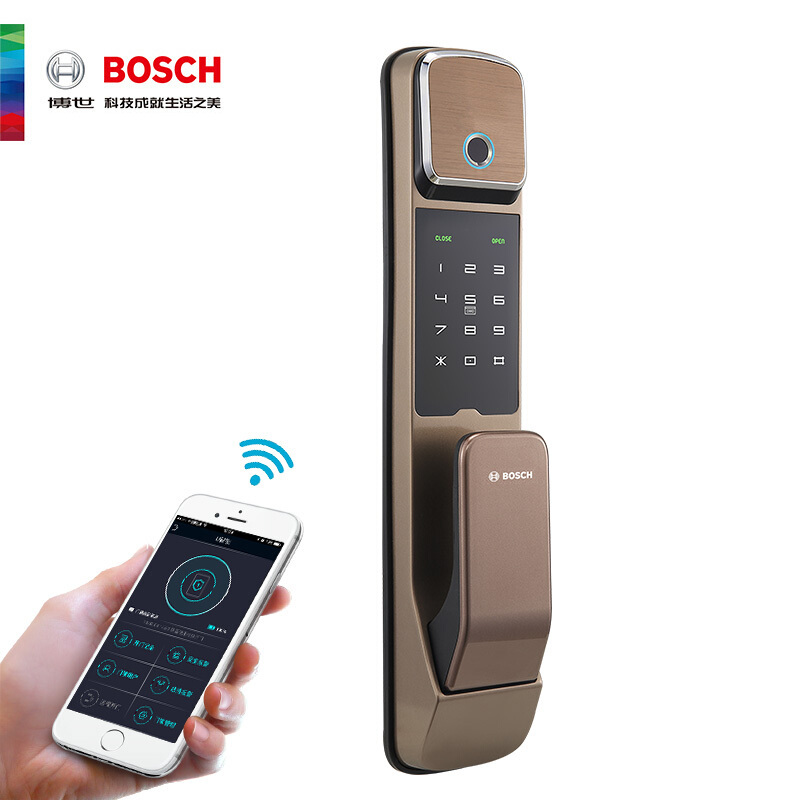 博世 （BOSCH）指纹锁 智能家居家用防盗门密码磁卡锁 智能门锁电子锁 FU550 咖啡棕