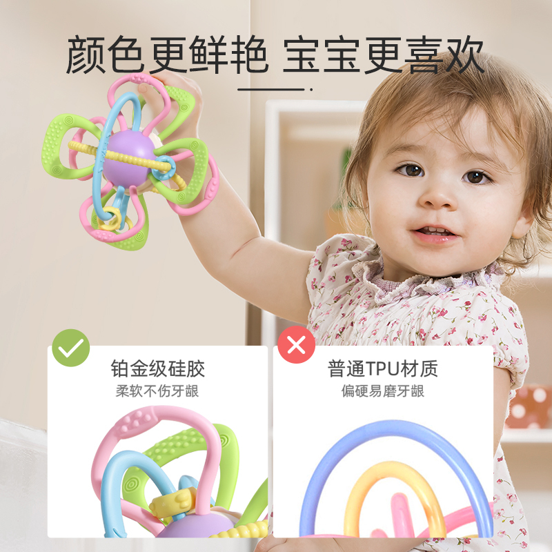 曼哈顿手抓球牙胶磨牙棒婴儿咬胶玩具宝宝防吃手啃咬神器
