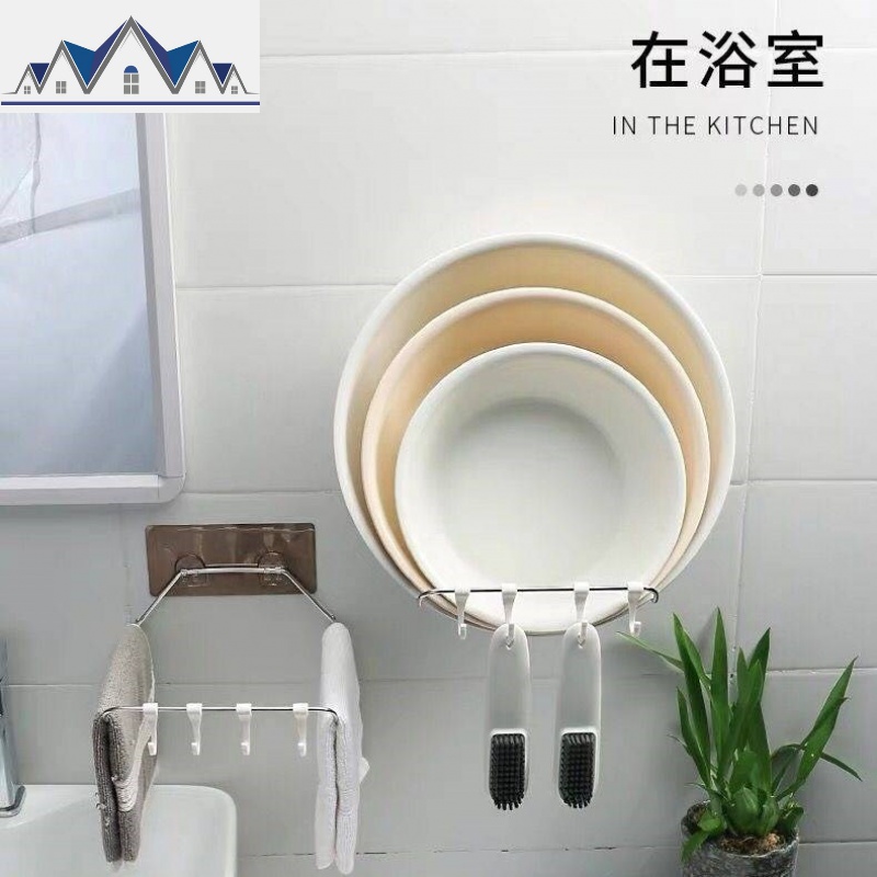 卫生间挂钩免打孔脸盆收纳架壁挂式脚盆拖鞋浴盆毛巾墙挂家居用品 三维工匠高清大图