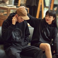 唐狮00秋冬新款加绒卫衣男女同穿情侣装连帽宽松帽衫外套潮牌DS M 黑色