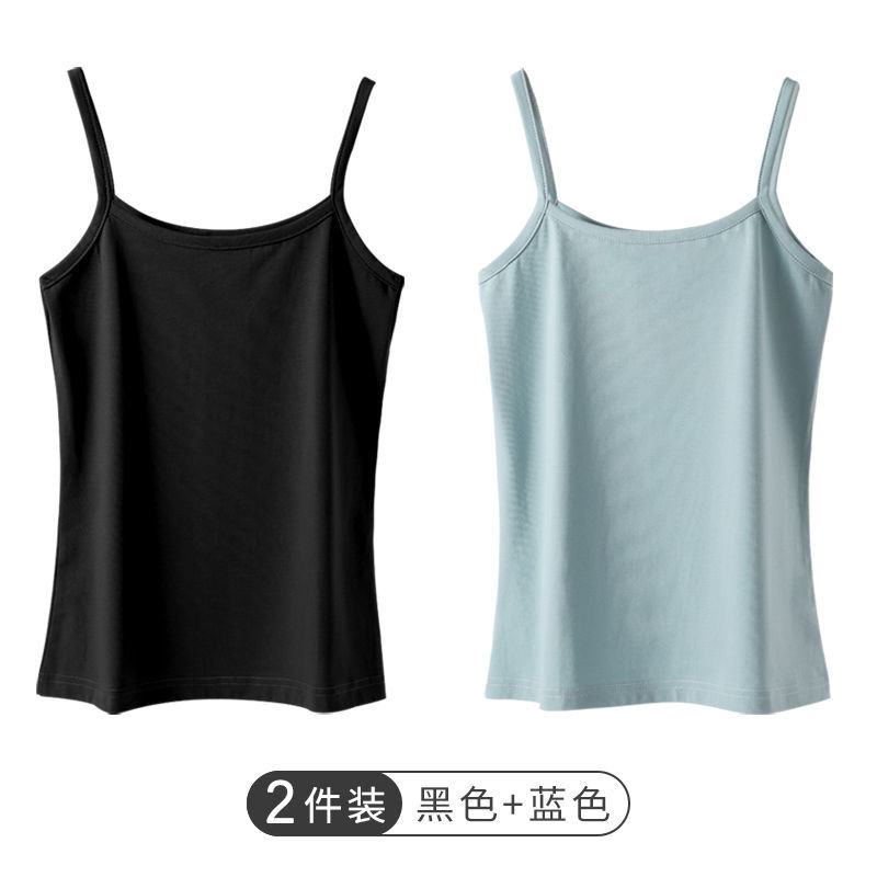 棉质辣妹吊带打底背心女外穿潮流夏白色内搭外穿短款上衣女 【纯棉吊带款】黑色+蓝色 L