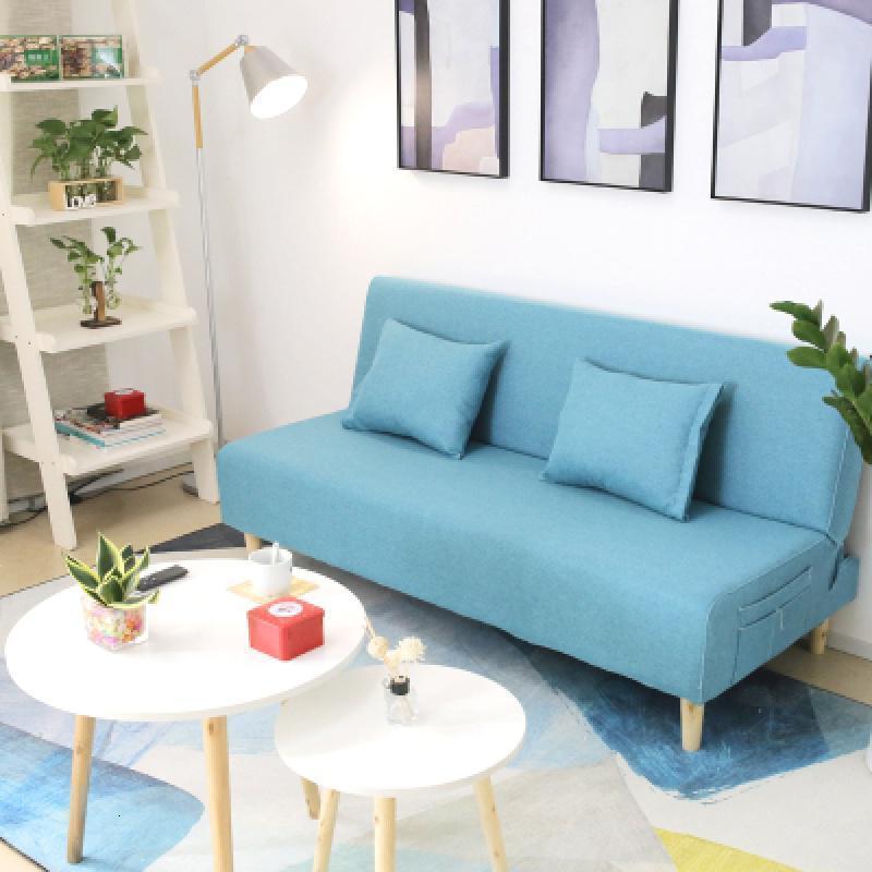 森美人沙发床两用小户型单人双人经济型简易可拆洗多功能折叠布艺沙发。 天蓝色浅蓝色可拆洗 1.8米四人座（不带抱枕）