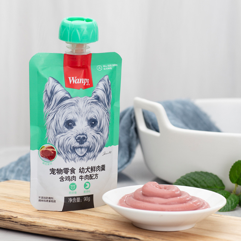 顽皮Wanpy宠物零食幼犬用鲜肉羹含鸡肉+牛肉配方90g