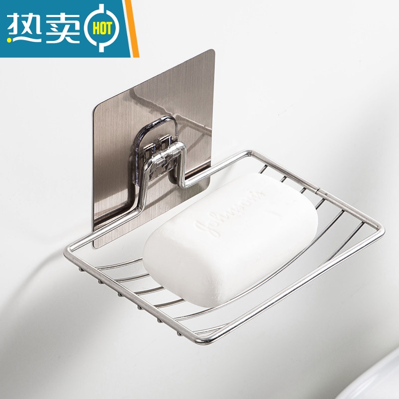 敬平双层不锈钢肥皂盒沥水卫生间香皂盒免打孔壁挂式创意置物架 [不锈钢普通款]1层高清大图