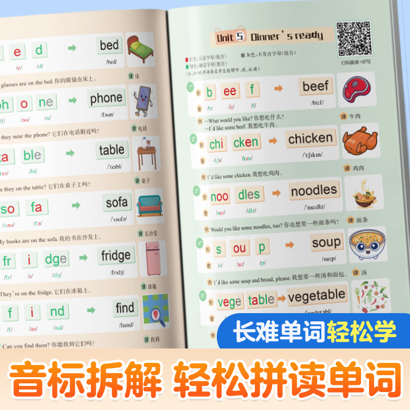 小学英语单词 [正版]小学生图背单词+国际音标与自然拼读全2册小学英语单词1000词速记情景图解法你得这样背单词音标初学高清大图