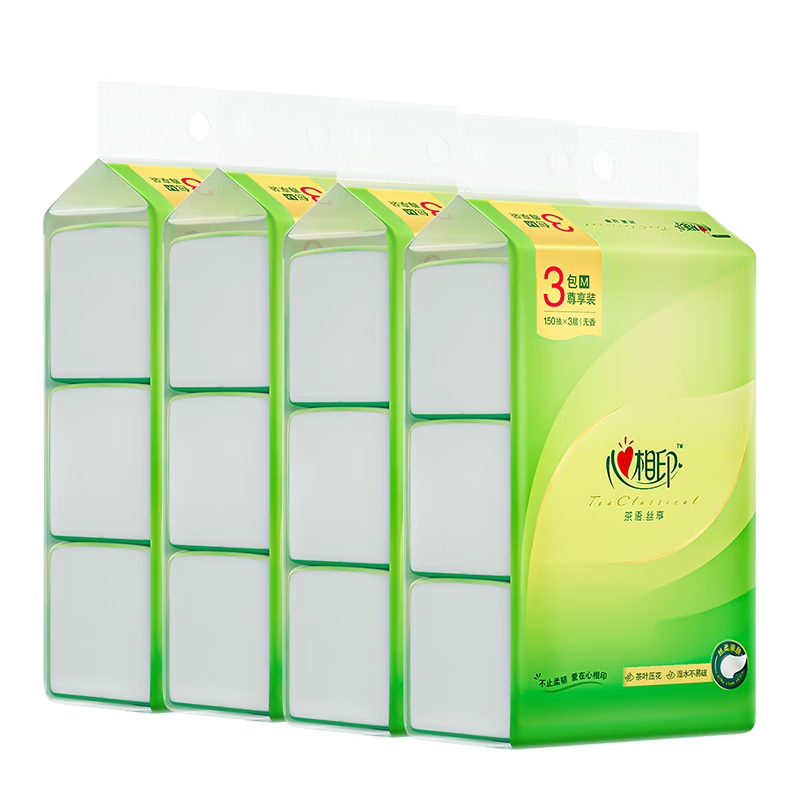 心相印茶语丝享系列150抽三层塑装纸面巾3包4提装4DT32150(提装)