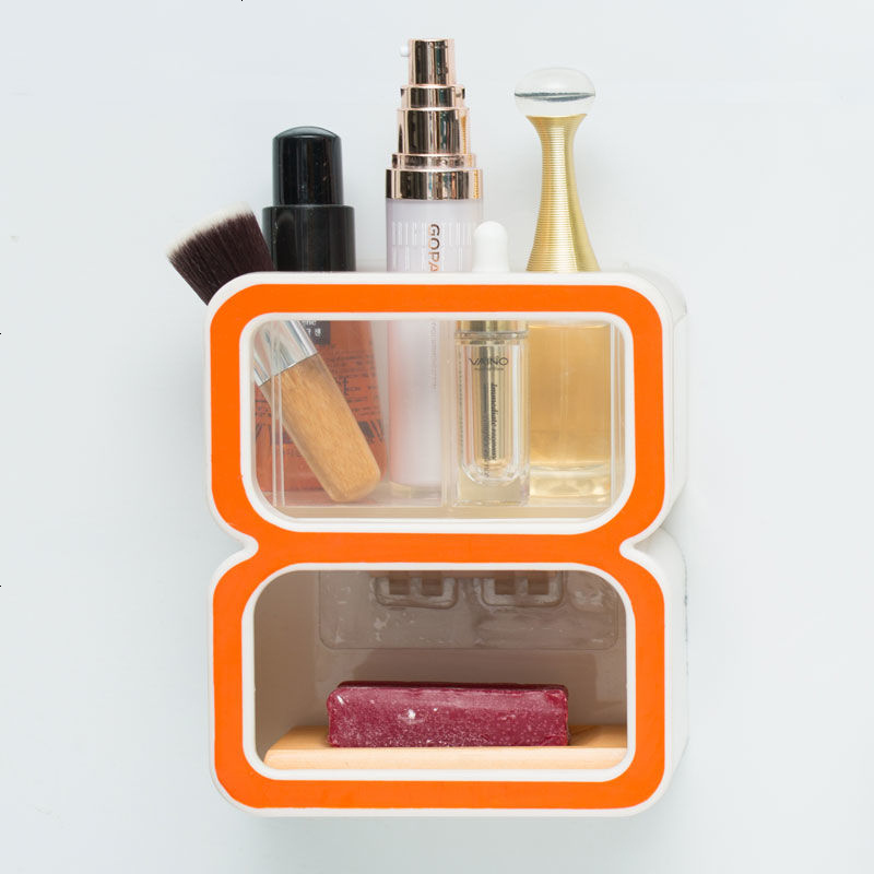 浴室置物架肥皂盒吸盘香皂无痕贴免打孔数字字母厕所卫生间收纳架 橙色[8字]