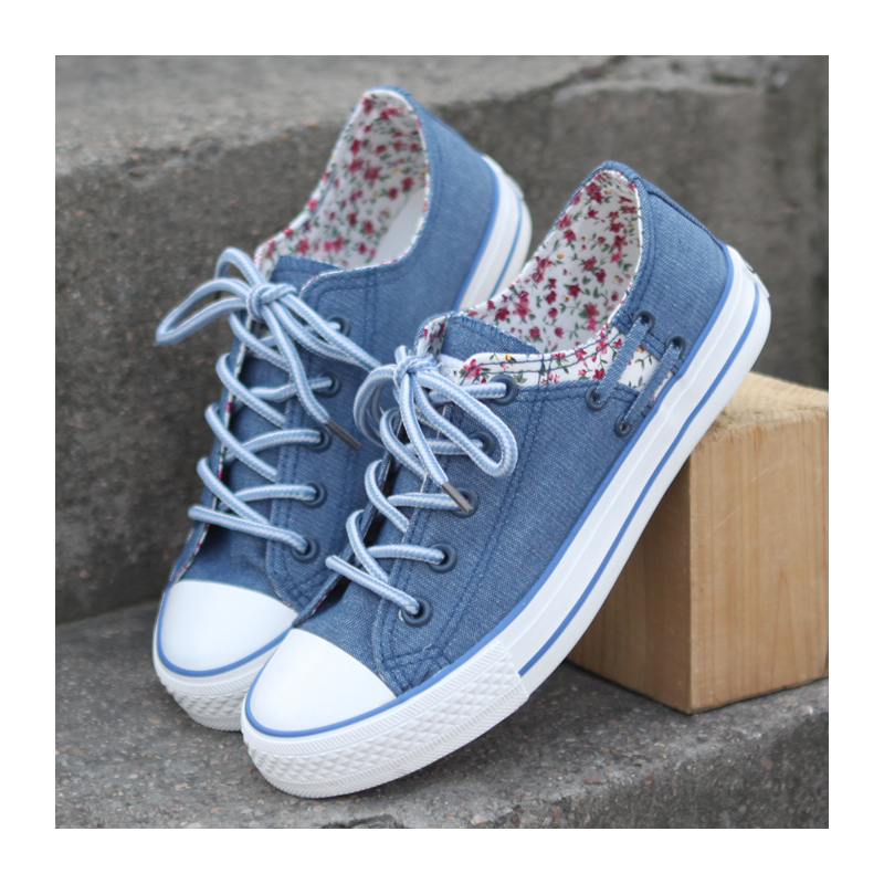暖青汇春季透气学生帆布鞋女单鞋韩版低帮平底牛仔布鞋休闲运动板鞋潮